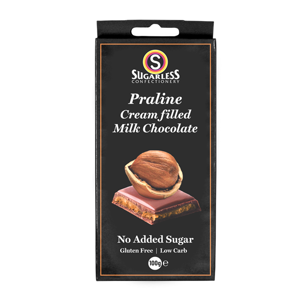 Sugarless Praline Cream Filled &Milk Chocolate 100 g